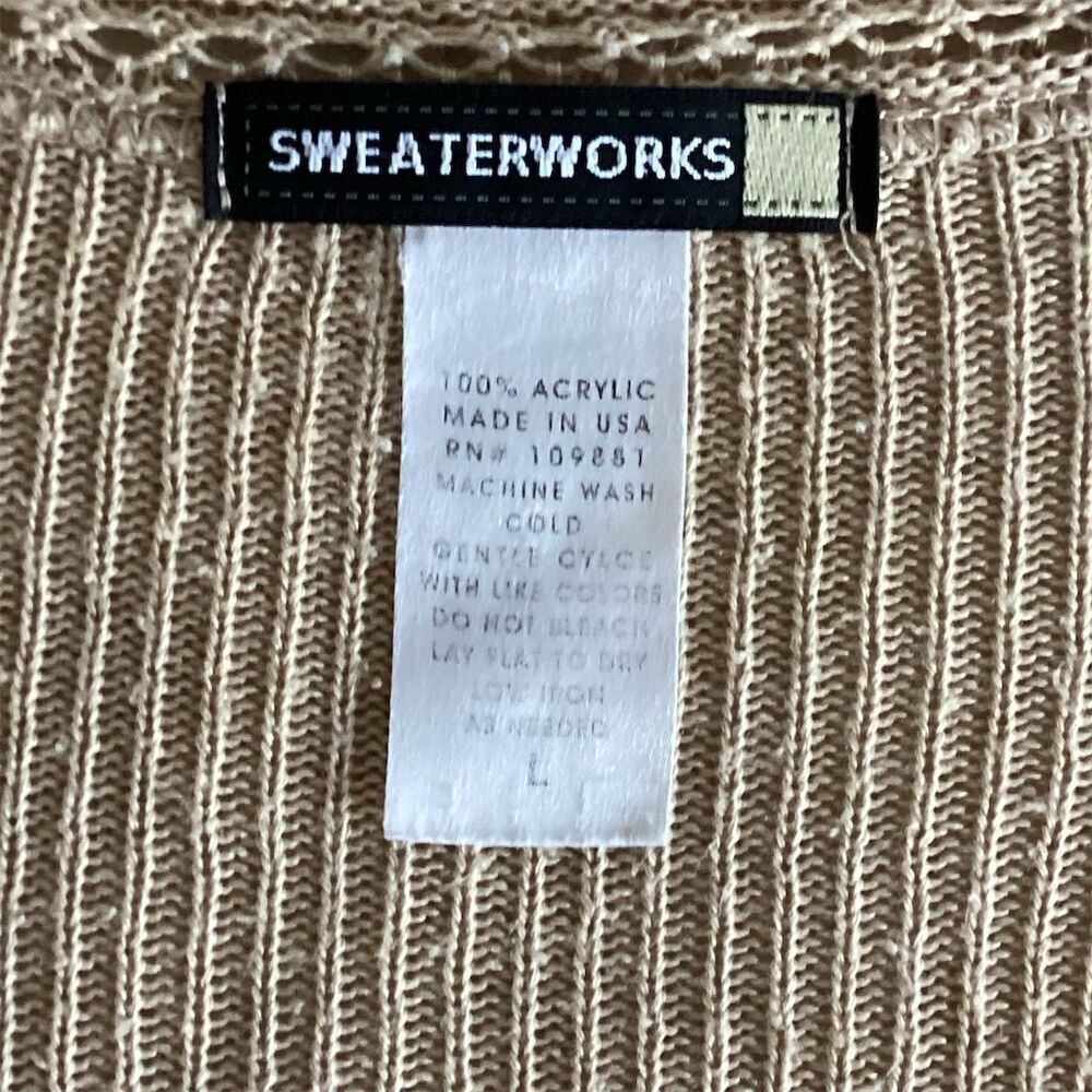 Sweater Works Women's Beige Crochet Shrug Cardigan M 3/4 Sleeve Casual Sweater - Picture 3 of 9